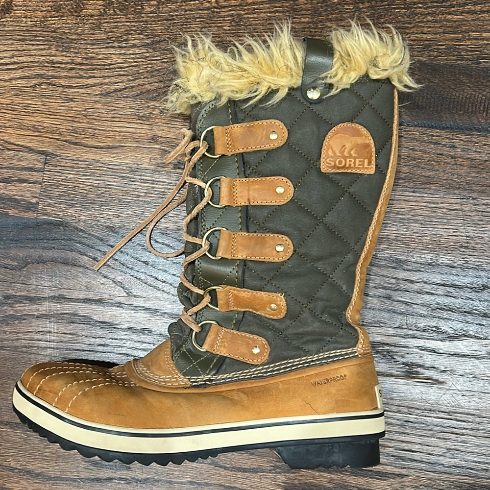 Sorel Tofino Women Sz 9 Lace-Up Boots Winter‎ Camel/Green